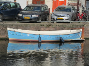 This blue boat contrasts with the orange one from yesterday