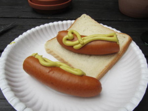 Our hosts at the castle served us a glass of white wine and this knockwurst