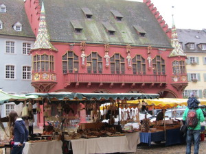 This bright red house dates to 1530 in Freiburg