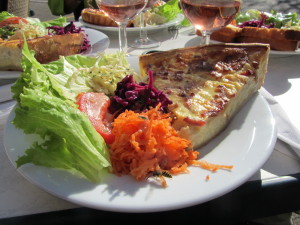 We selected onion tarts for lunch with a glass of RosÃ©