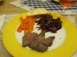 We had sauerbraten, red cabbage and carrots.