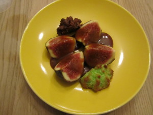 Figs with caramel sauce.