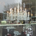 A lovely, huge, magnificent crystal chandelier in the window of the Baccarat store